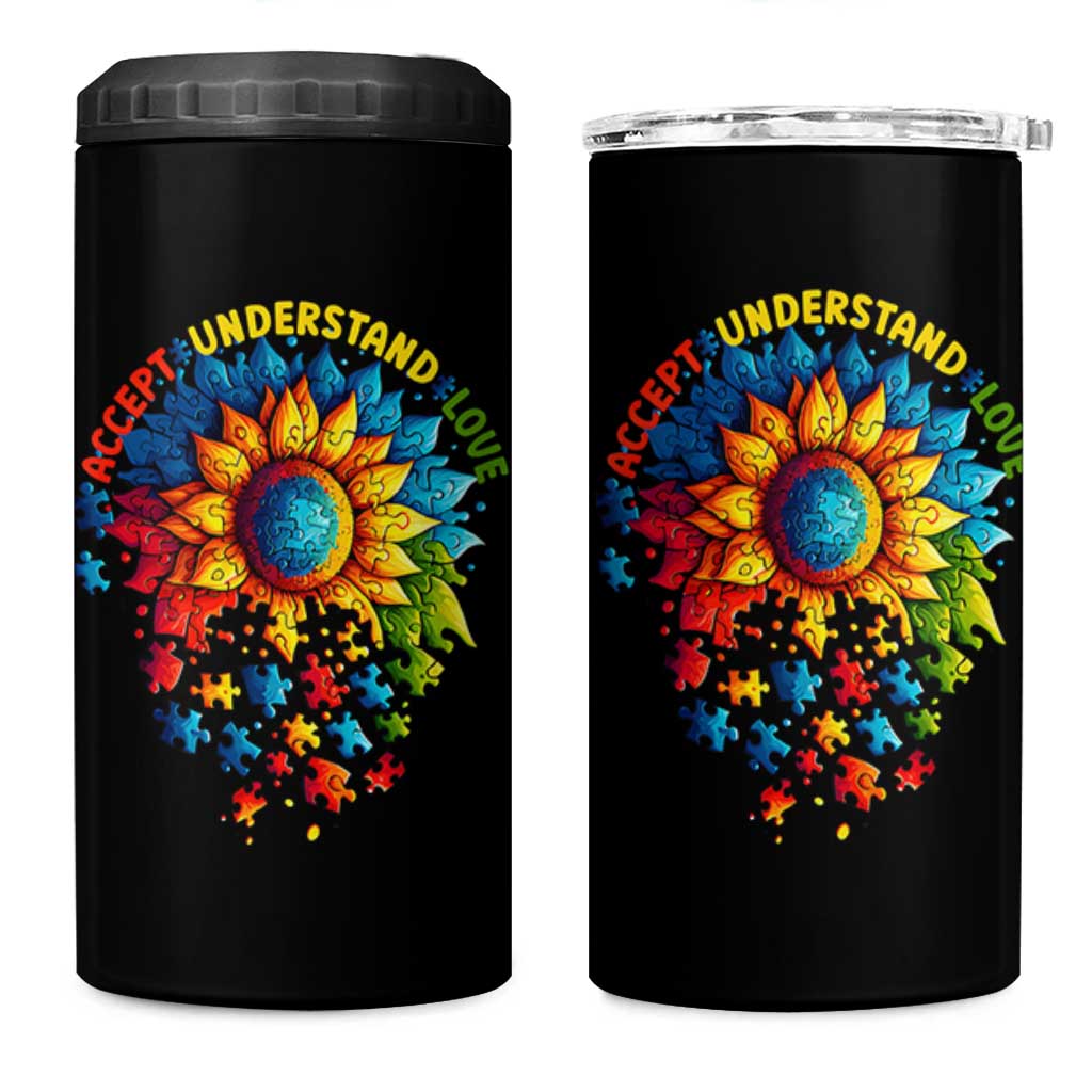 Autism Acceptance Sunflower Puzzle 4 in 1 Can Cooler Tumbler Accept Understand Love ASD