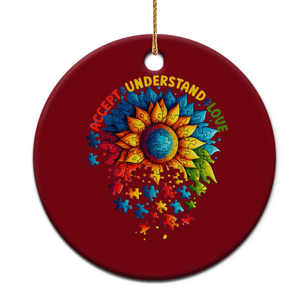 Autism Acceptance Sunflower Puzzle Ceramic Ornament Accept Understand Love ASD