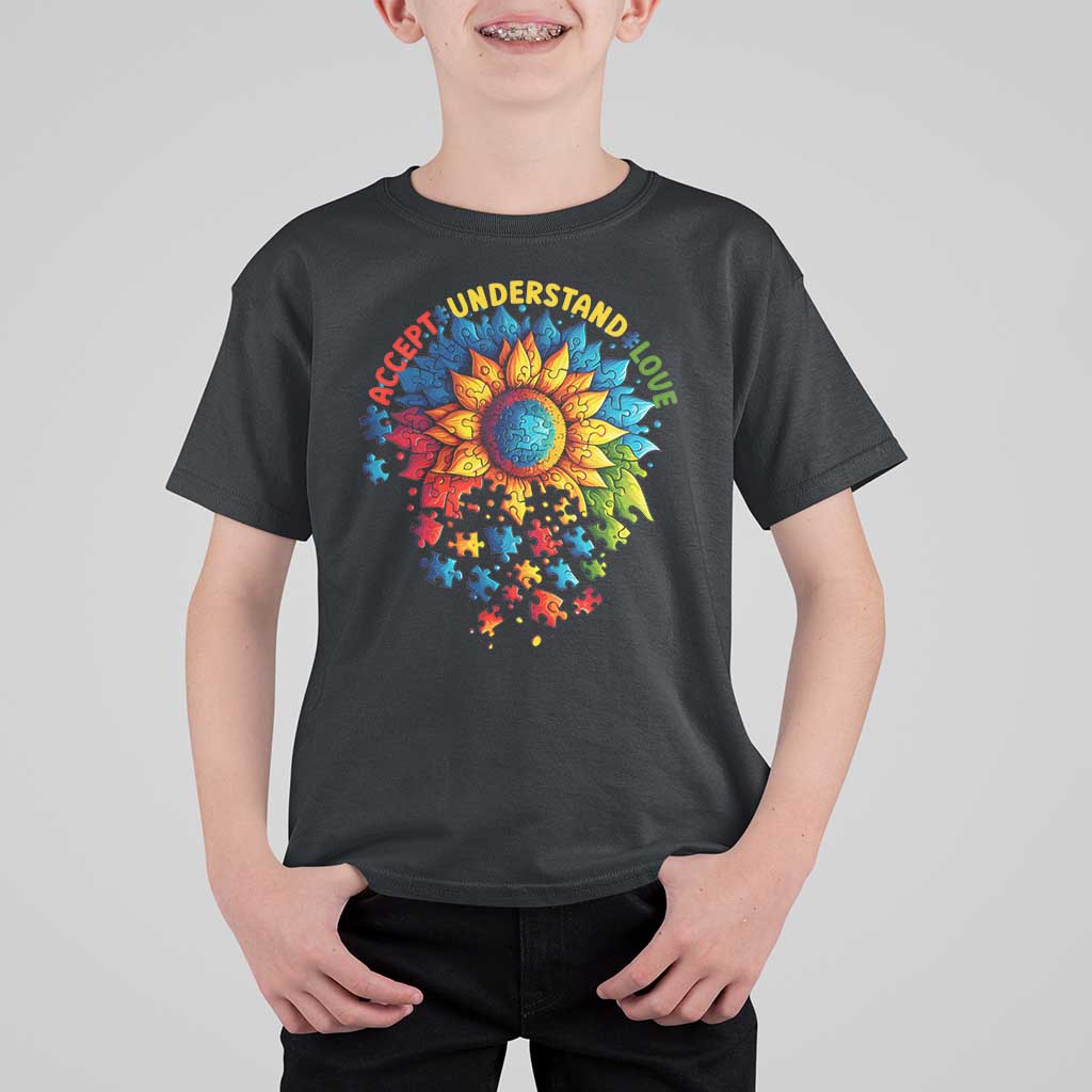 Autism Acceptance Sunflower Puzzle T Shirt For Kid Accept Understand Love ASD