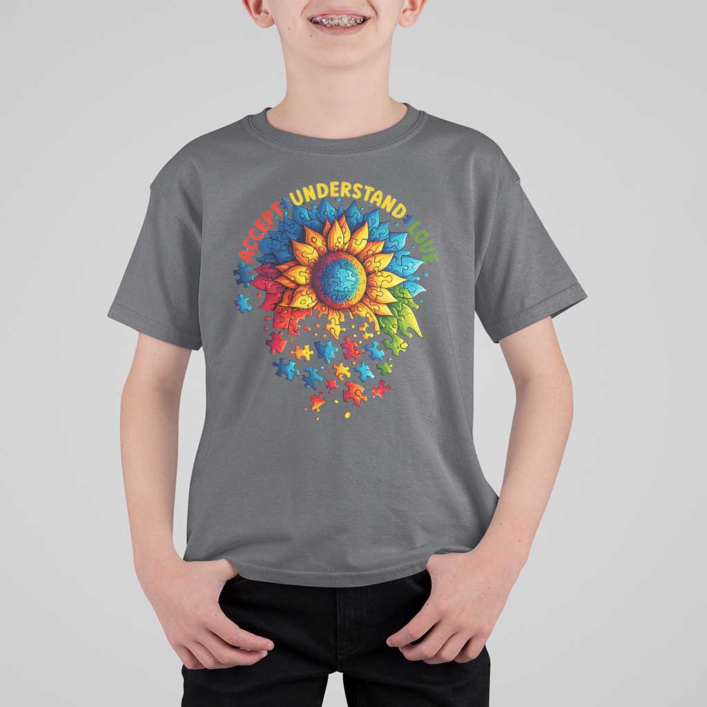 Autism Acceptance Sunflower Puzzle T Shirt For Kid Accept Understand Love ASD