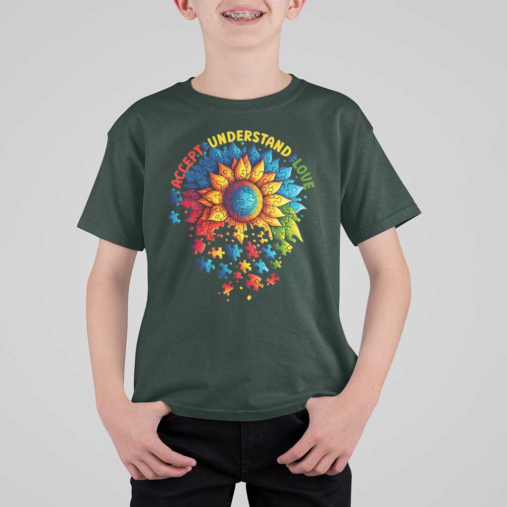 Autism Acceptance Sunflower Puzzle T Shirt For Kid Accept Understand Love ASD