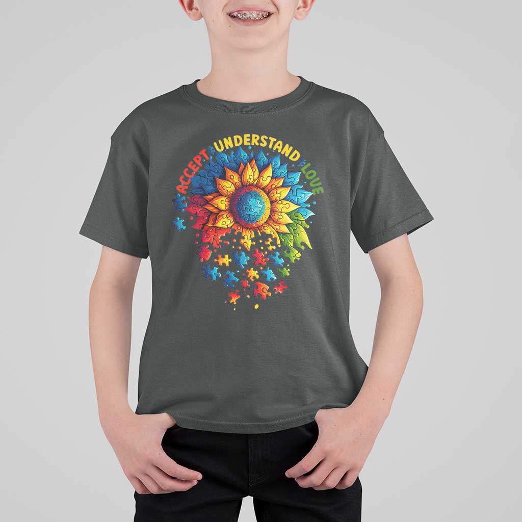 Autism Acceptance Sunflower Puzzle T Shirt For Kid Accept Understand Love ASD