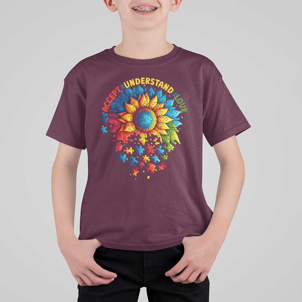 Autism Acceptance Sunflower Puzzle T Shirt For Kid Accept Understand Love ASD