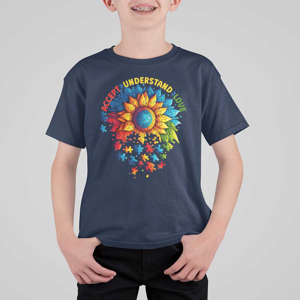 Autism Acceptance Sunflower Puzzle T Shirt For Kid Accept Understand Love ASD