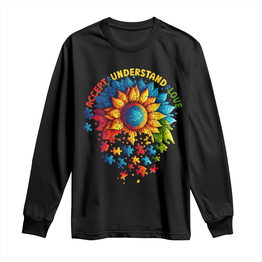 Autism Acceptance Sunflower Puzzle Long Sleeve Shirt Accept Understand Love ASD