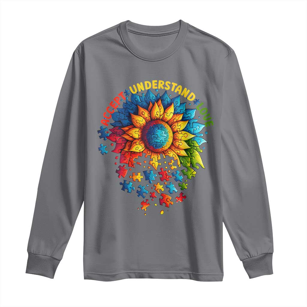 Autism Acceptance Sunflower Puzzle Long Sleeve Shirt Accept Understand Love ASD