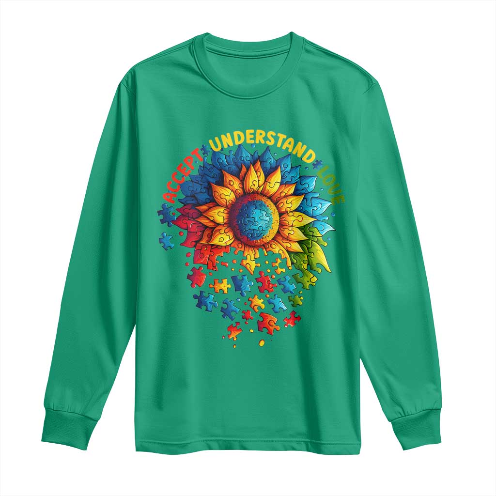 Autism Acceptance Sunflower Puzzle Long Sleeve Shirt Accept Understand Love ASD