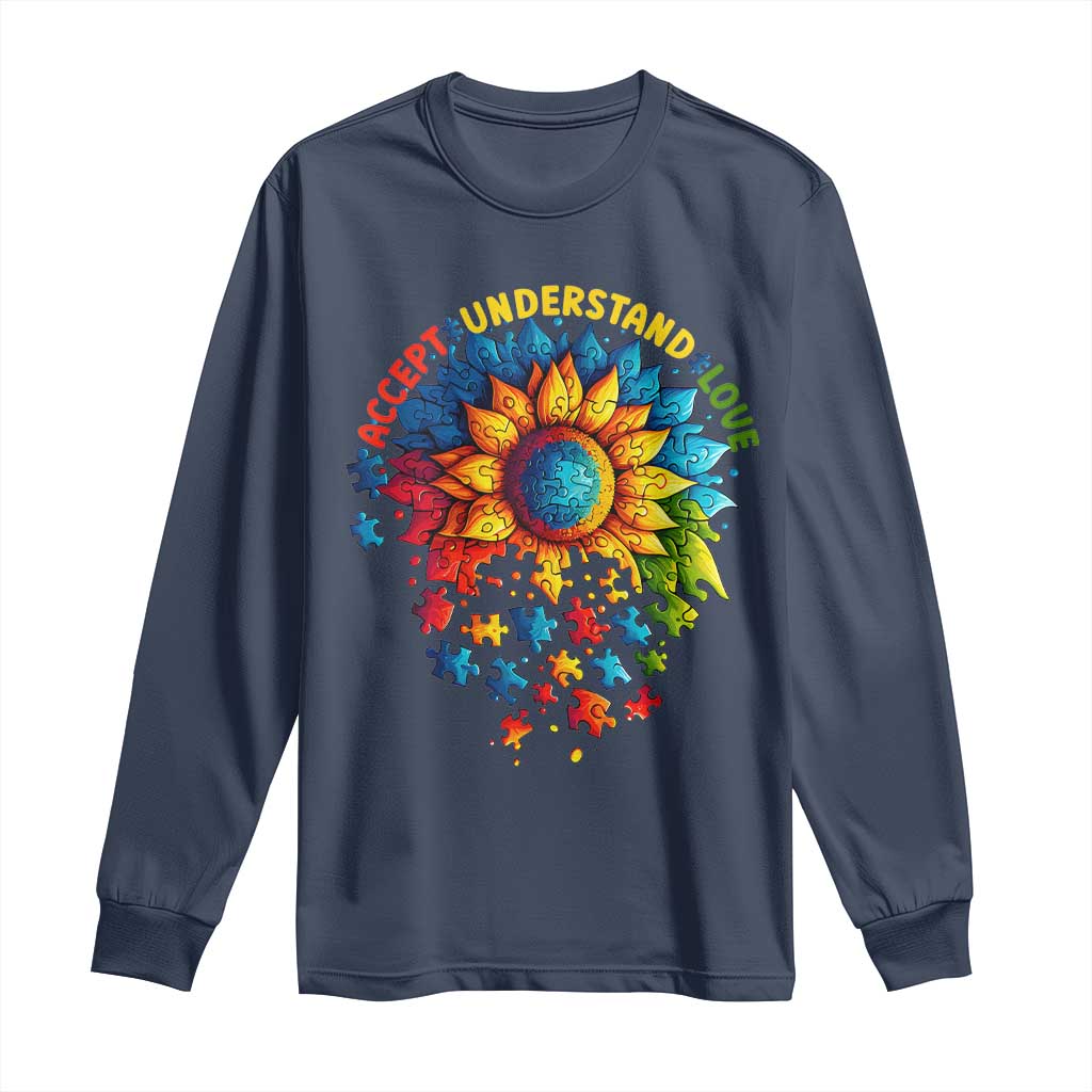 Autism Acceptance Sunflower Puzzle Long Sleeve Shirt Accept Understand Love ASD