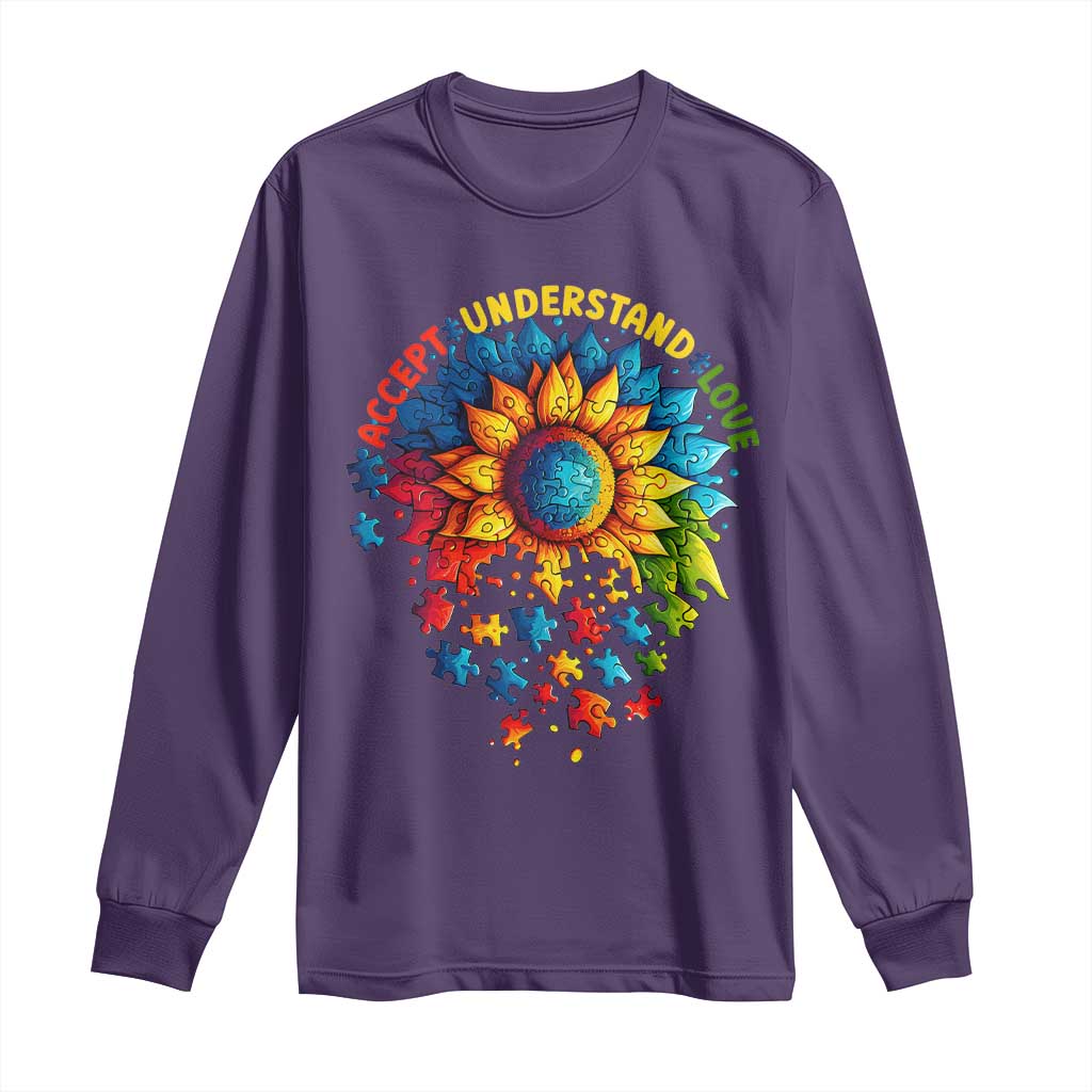 Autism Acceptance Sunflower Puzzle Long Sleeve Shirt Accept Understand Love ASD
