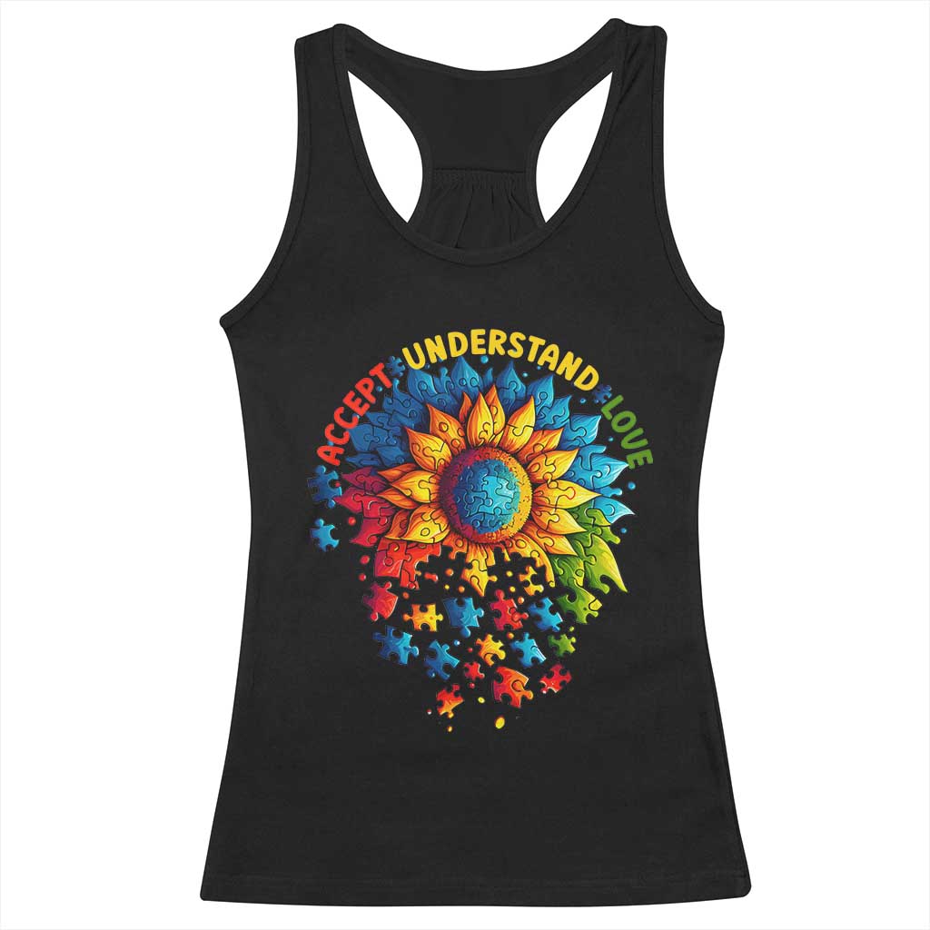 Autism Acceptance Sunflower Puzzle Racerback Tank Top Accept Understand Love ASD