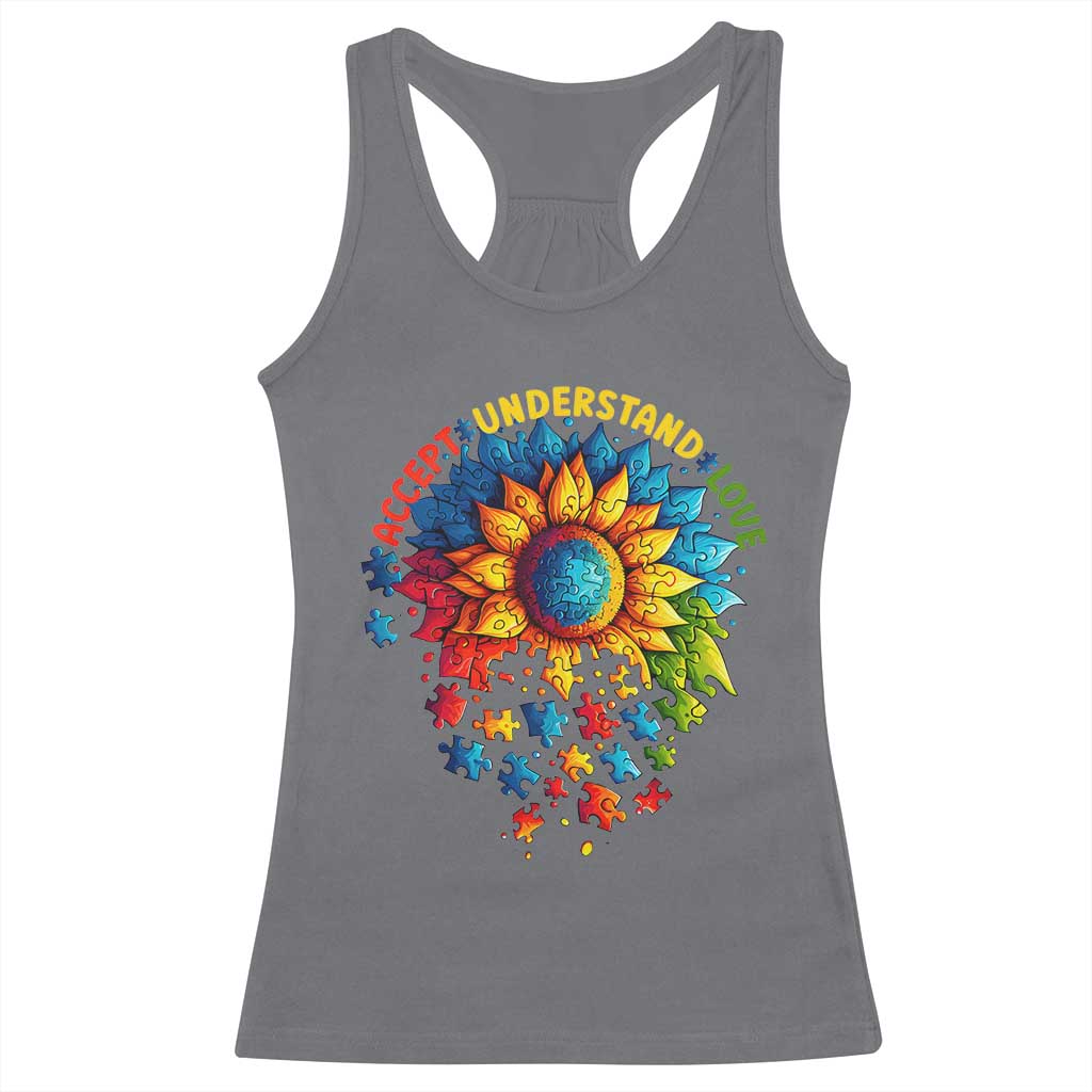 Autism Acceptance Sunflower Puzzle Racerback Tank Top Accept Understand Love ASD