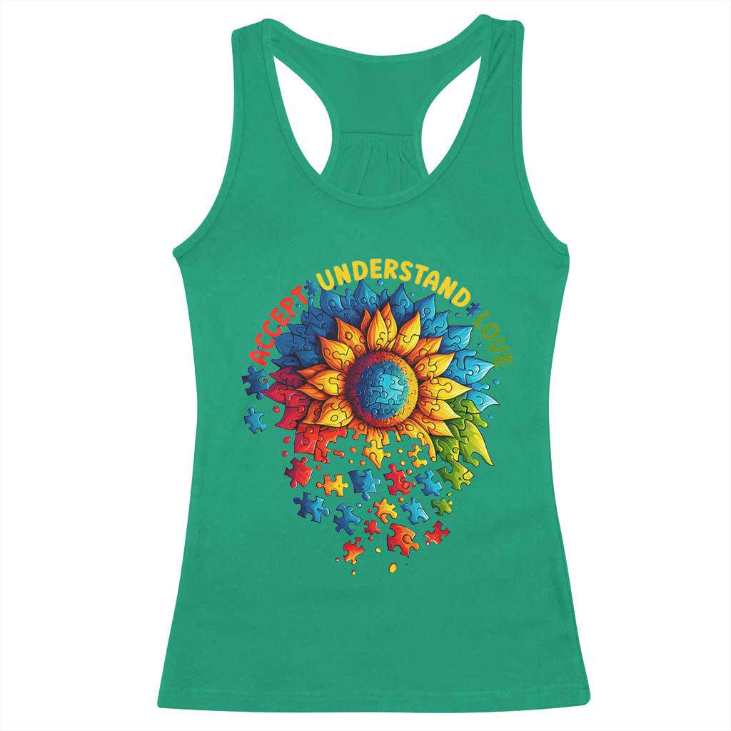 Autism Acceptance Sunflower Puzzle Racerback Tank Top Accept Understand Love ASD