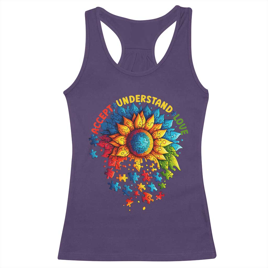 Autism Acceptance Sunflower Puzzle Racerback Tank Top Accept Understand Love ASD