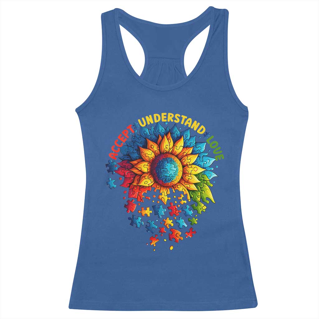 Autism Acceptance Sunflower Puzzle Racerback Tank Top Accept Understand Love ASD