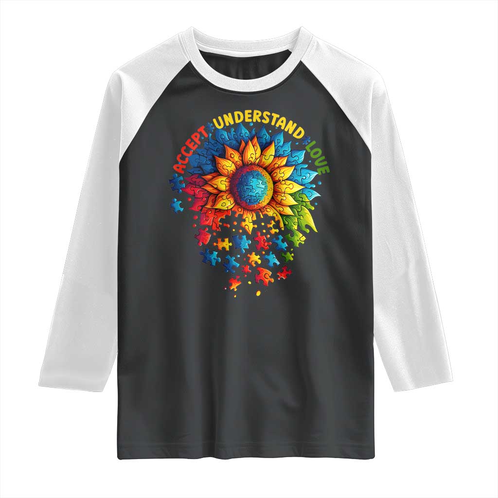 Autism Acceptance Sunflower Puzzle Raglan Shirt Accept Understand Love ASD