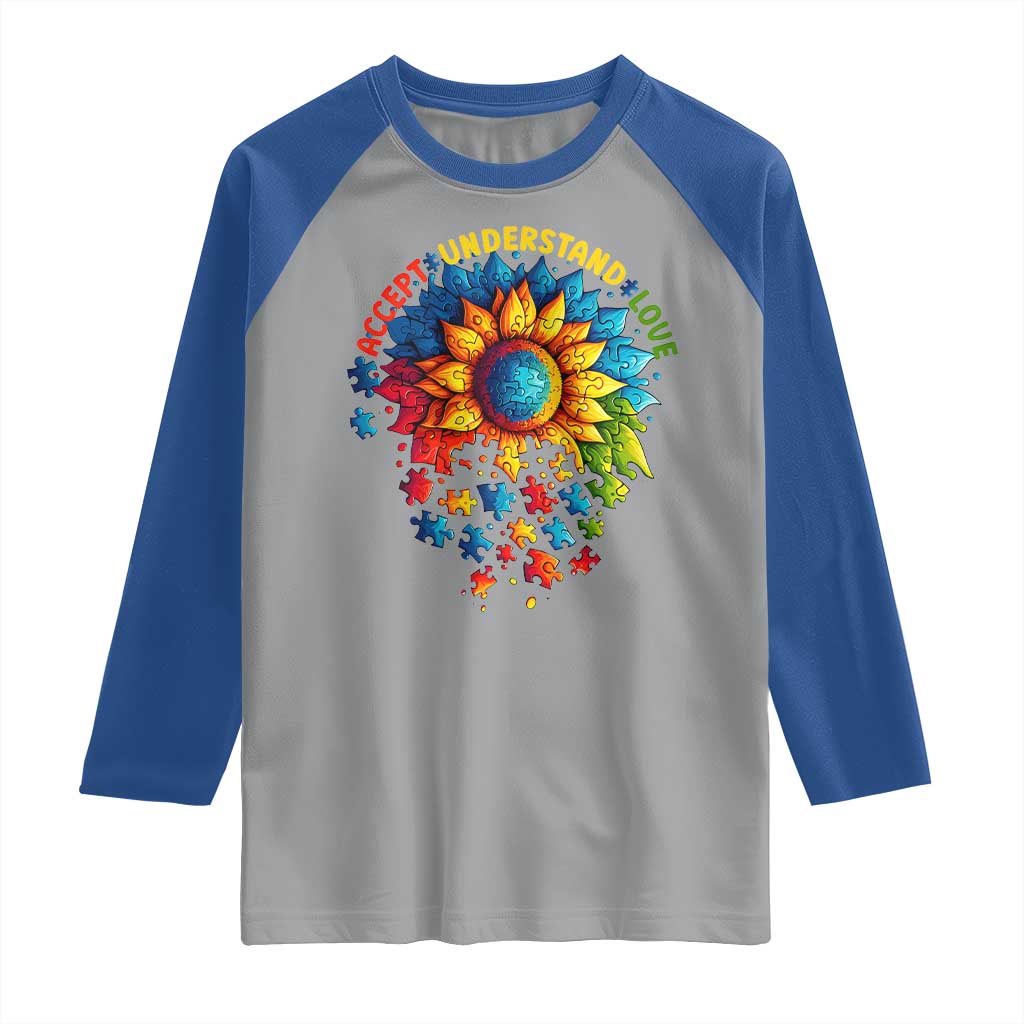 Autism Acceptance Sunflower Puzzle Raglan Shirt Accept Understand Love ASD