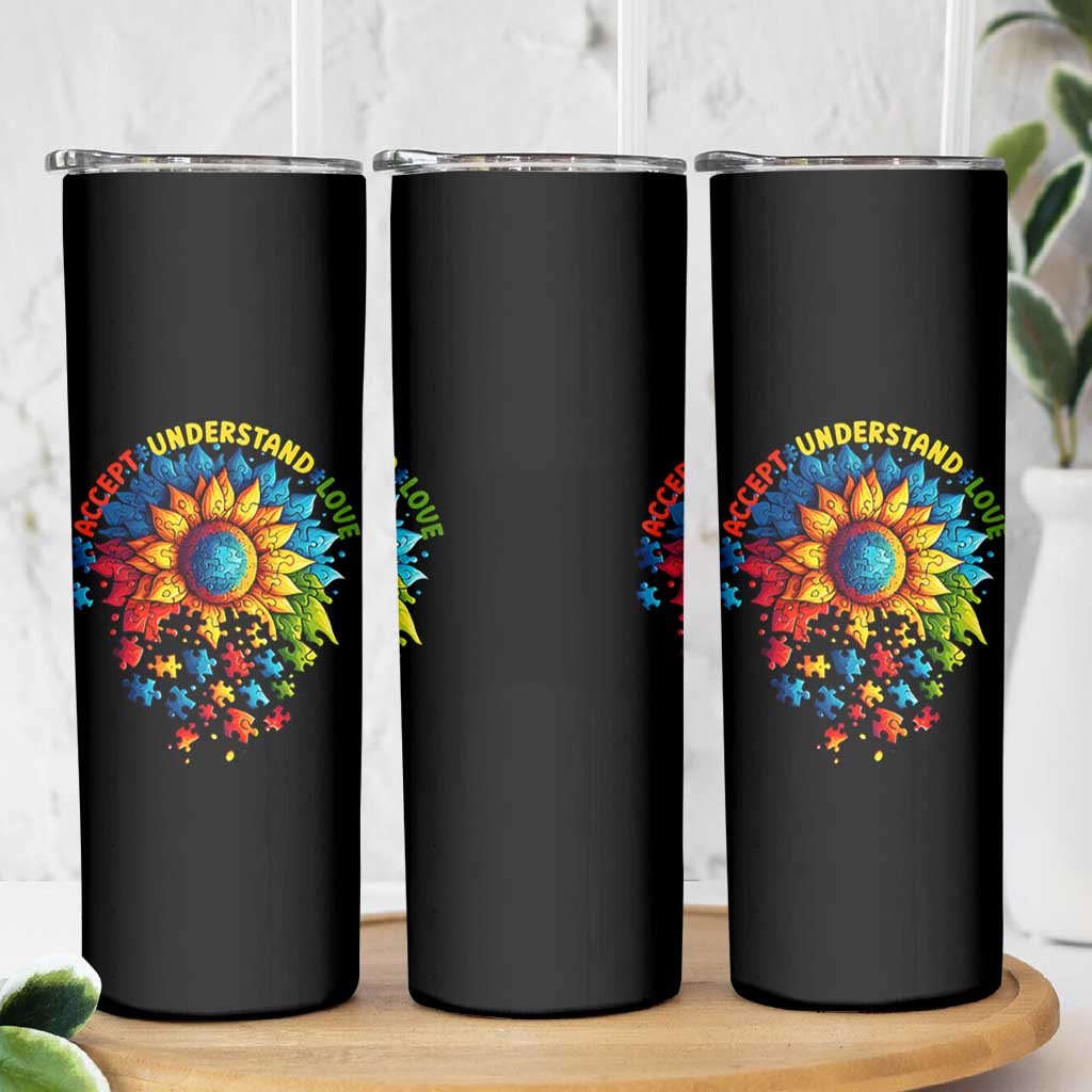 Autism Acceptance Sunflower Puzzle Skinny Tumbler Accept Understand Love ASD