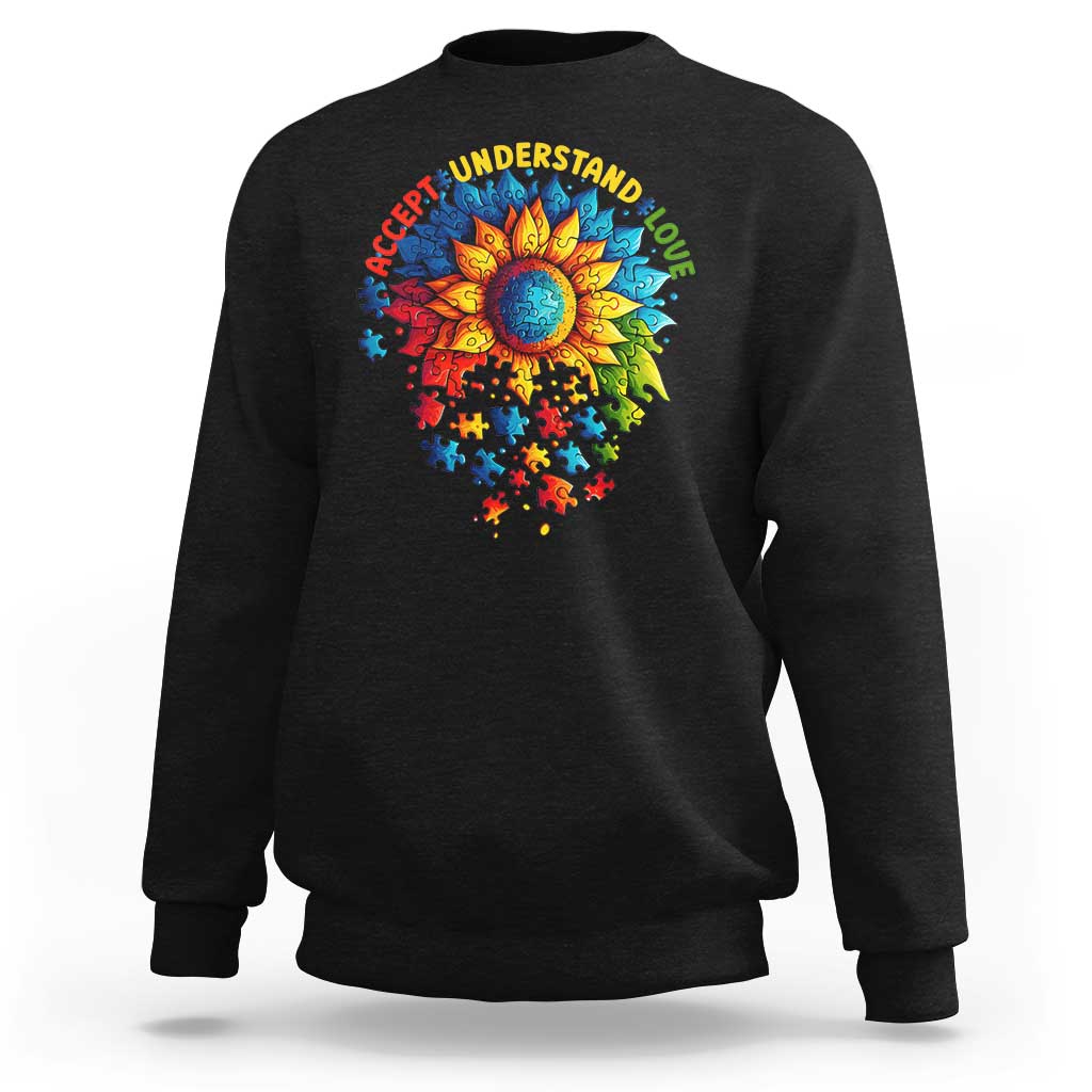 Autism Acceptance Sunflower Puzzle Sweatshirt Accept Understand Love ASD