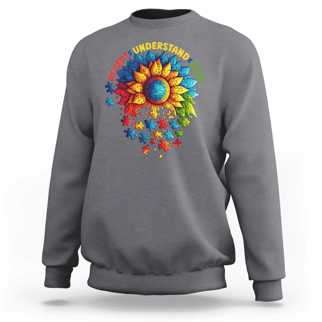 Autism Acceptance Sunflower Puzzle Sweatshirt Accept Understand Love ASD