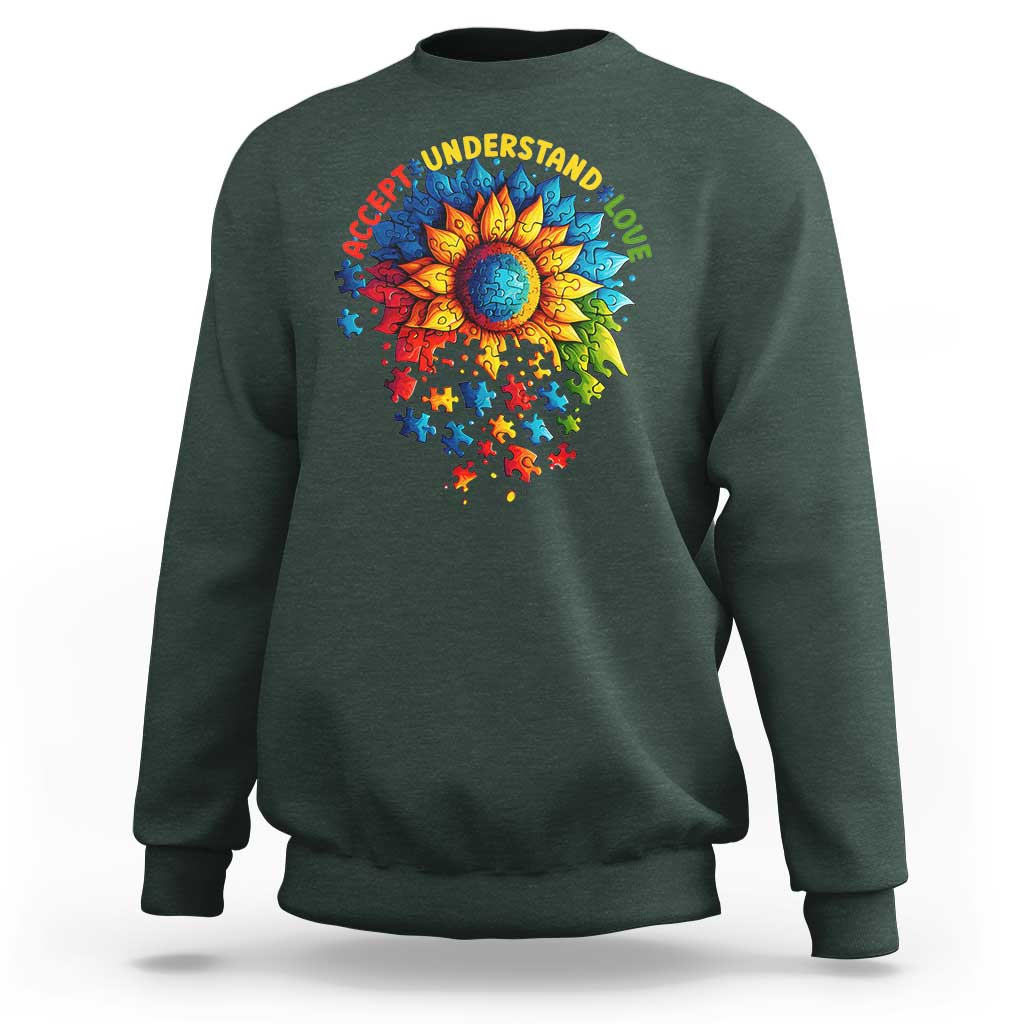 Autism Acceptance Sunflower Puzzle Sweatshirt Accept Understand Love ASD