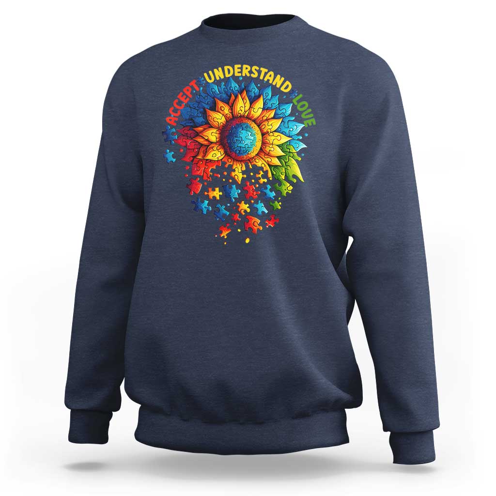 Autism Acceptance Sunflower Puzzle Sweatshirt Accept Understand Love ASD