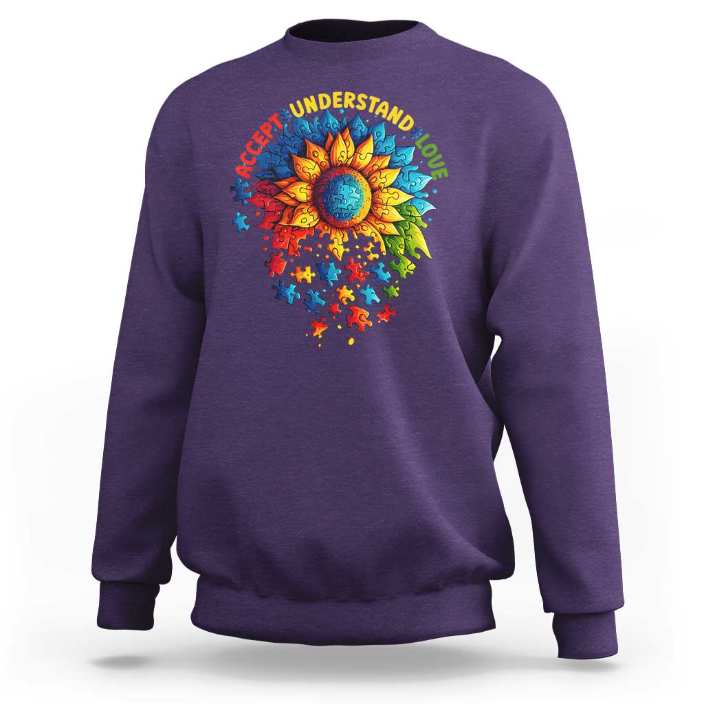 Autism Acceptance Sunflower Puzzle Sweatshirt Accept Understand Love ASD