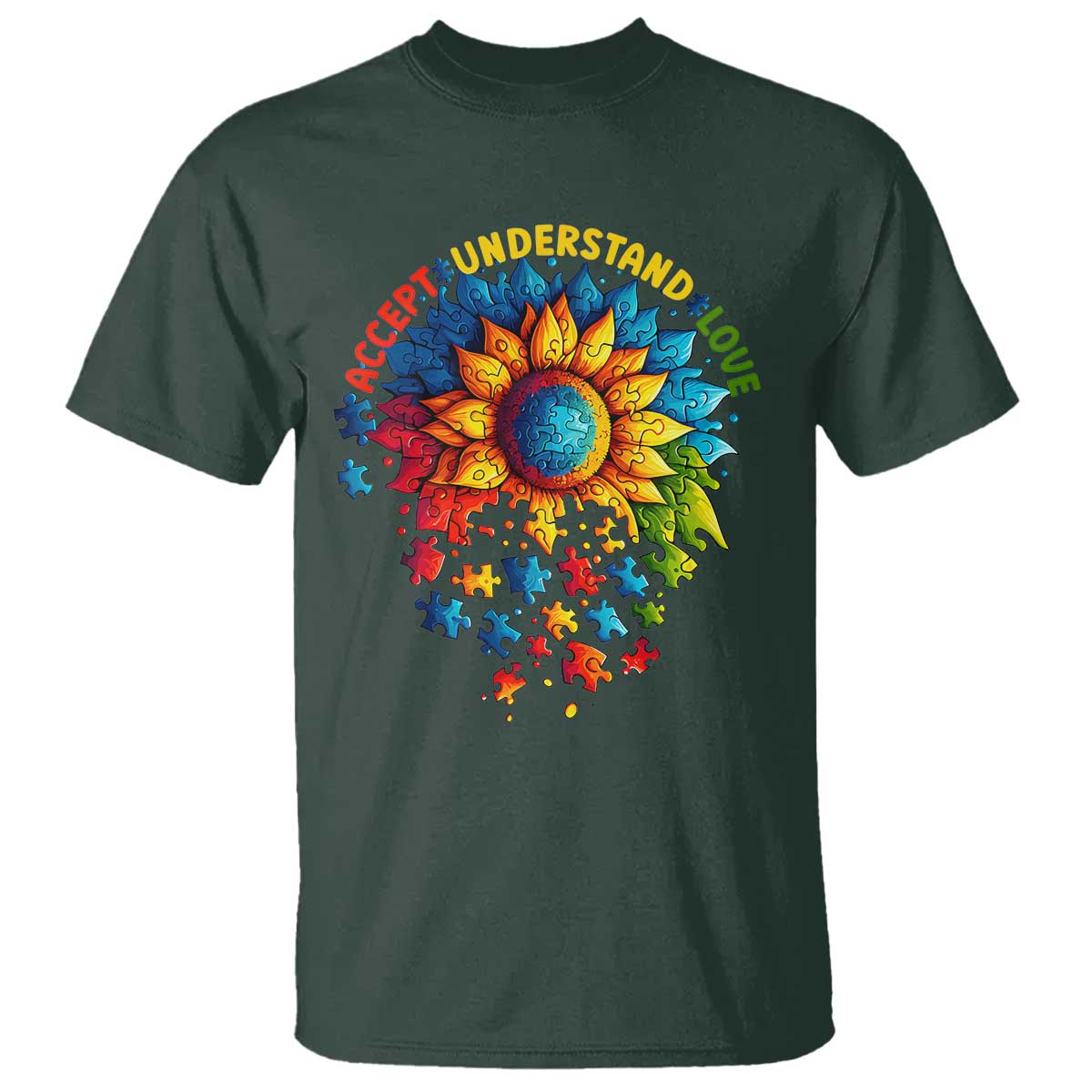 Autism Acceptance Sunflower Puzzle T Shirt Accept Understand Love ASD