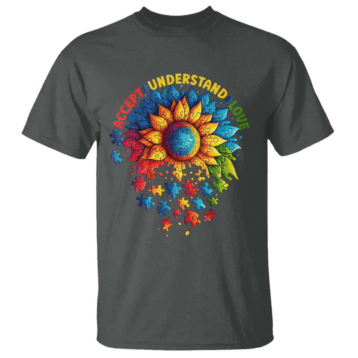 Autism Acceptance Sunflower Puzzle T Shirt Accept Understand Love ASD