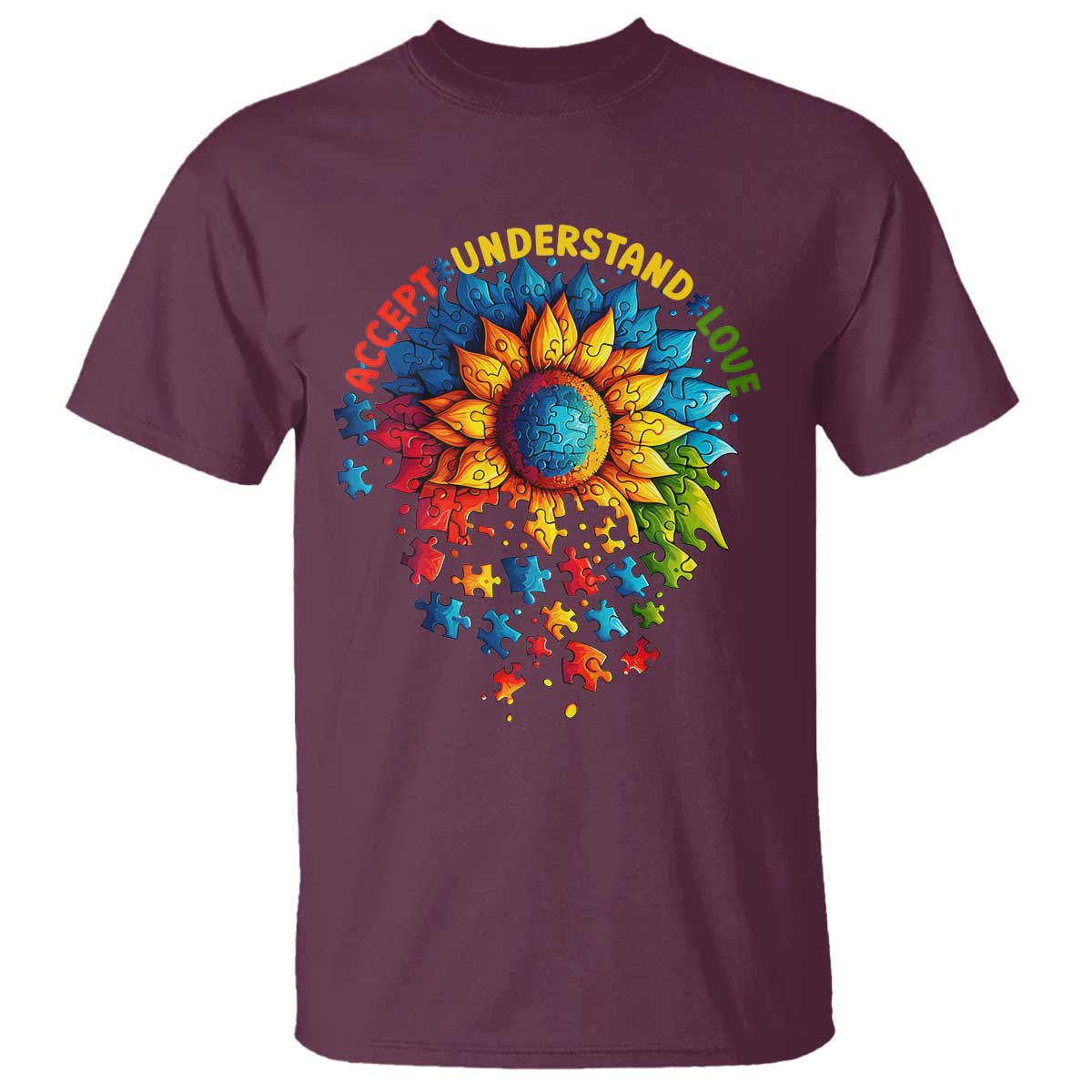 Autism Acceptance Sunflower Puzzle T Shirt Accept Understand Love ASD