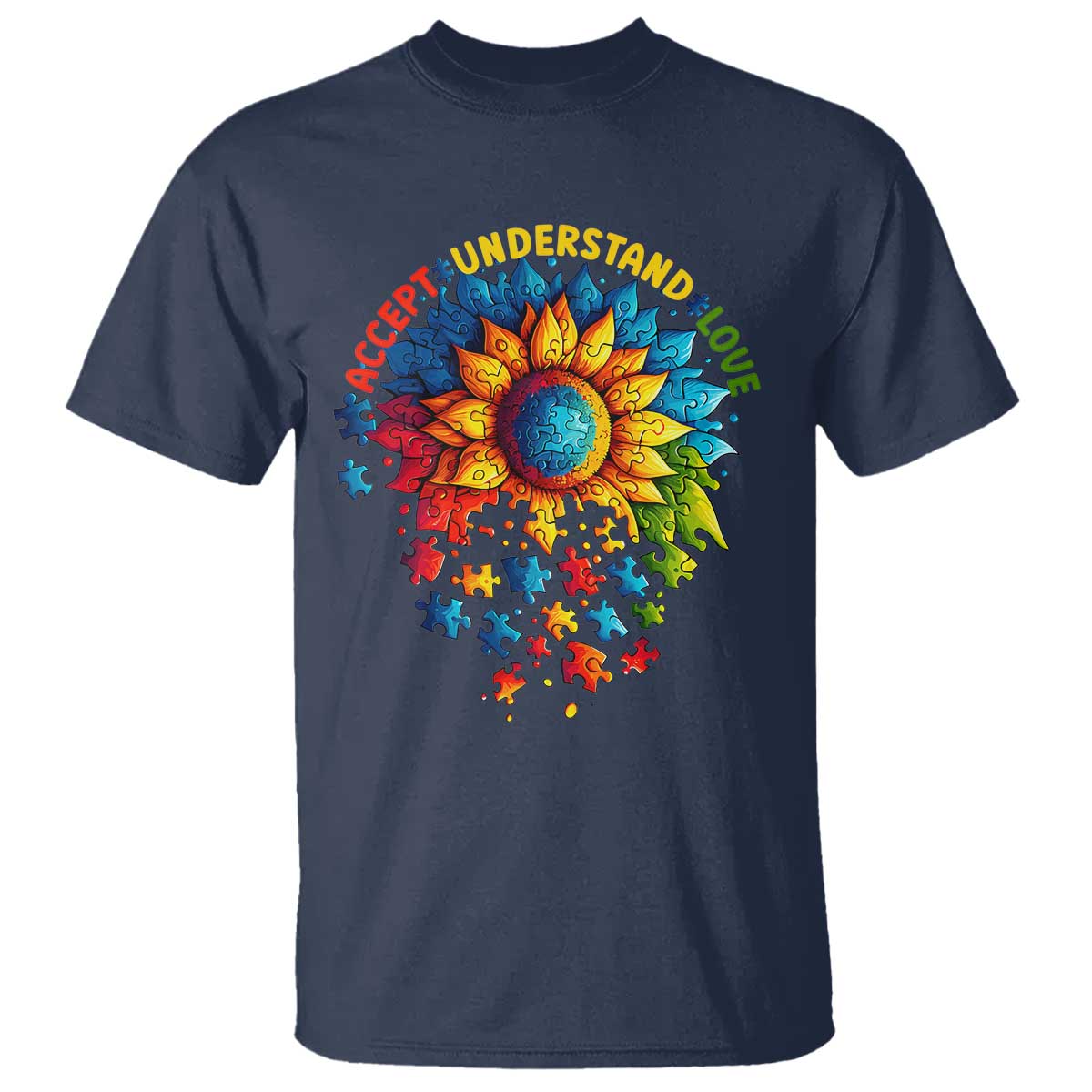 Autism Acceptance Sunflower Puzzle T Shirt Accept Understand Love ASD