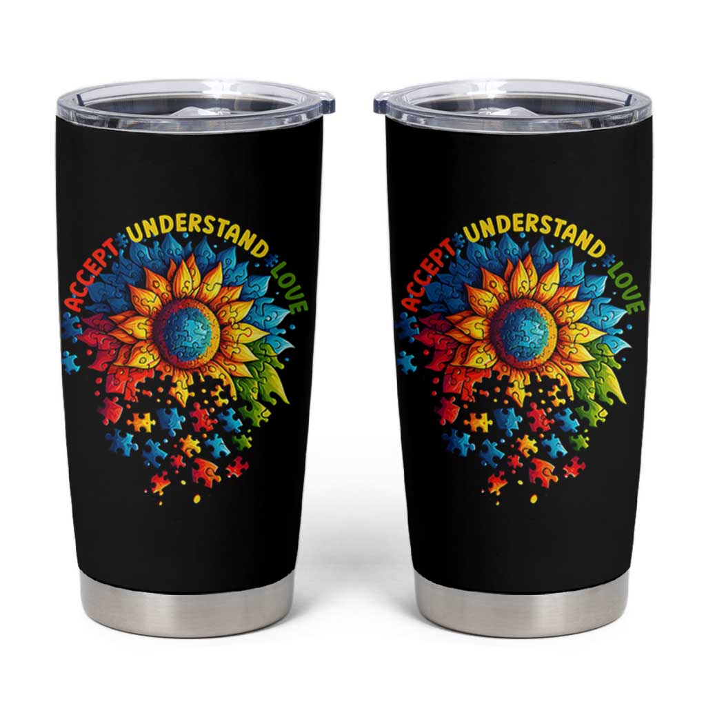 Autism Acceptance Sunflower Puzzle Tumbler Cup Accept Understand Love ASD