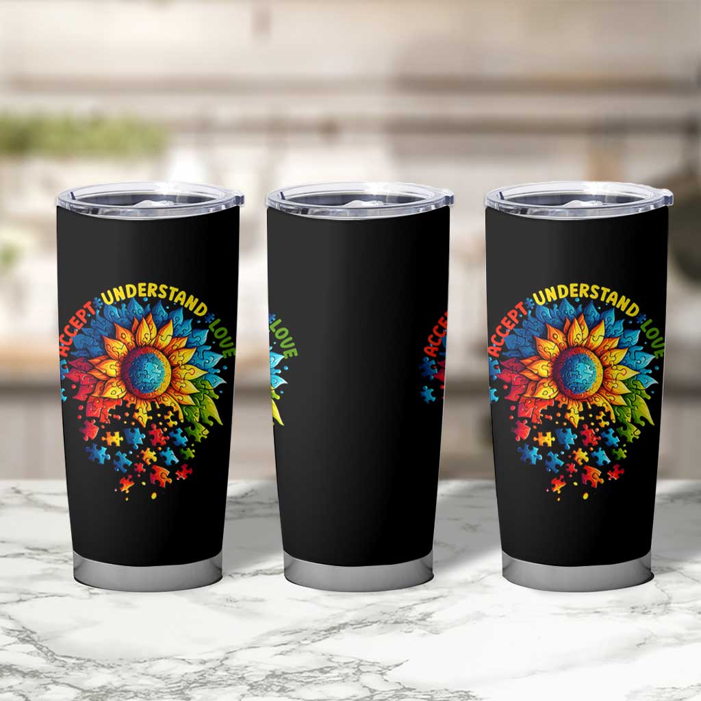 Autism Acceptance Sunflower Puzzle Tumbler Cup Accept Understand Love ASD