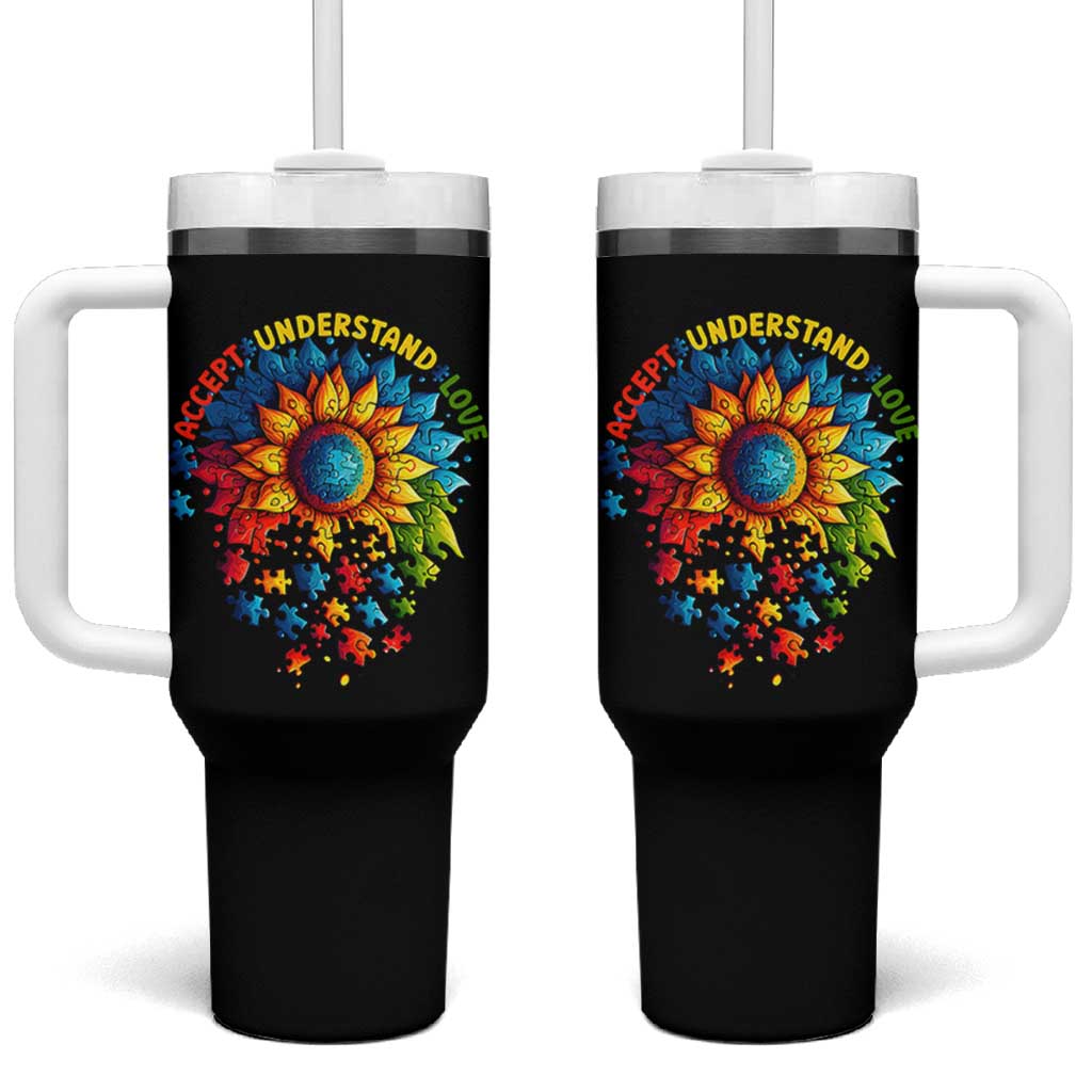 Autism Acceptance Sunflower Puzzle Tumbler With Handle Accept Understand Love ASD