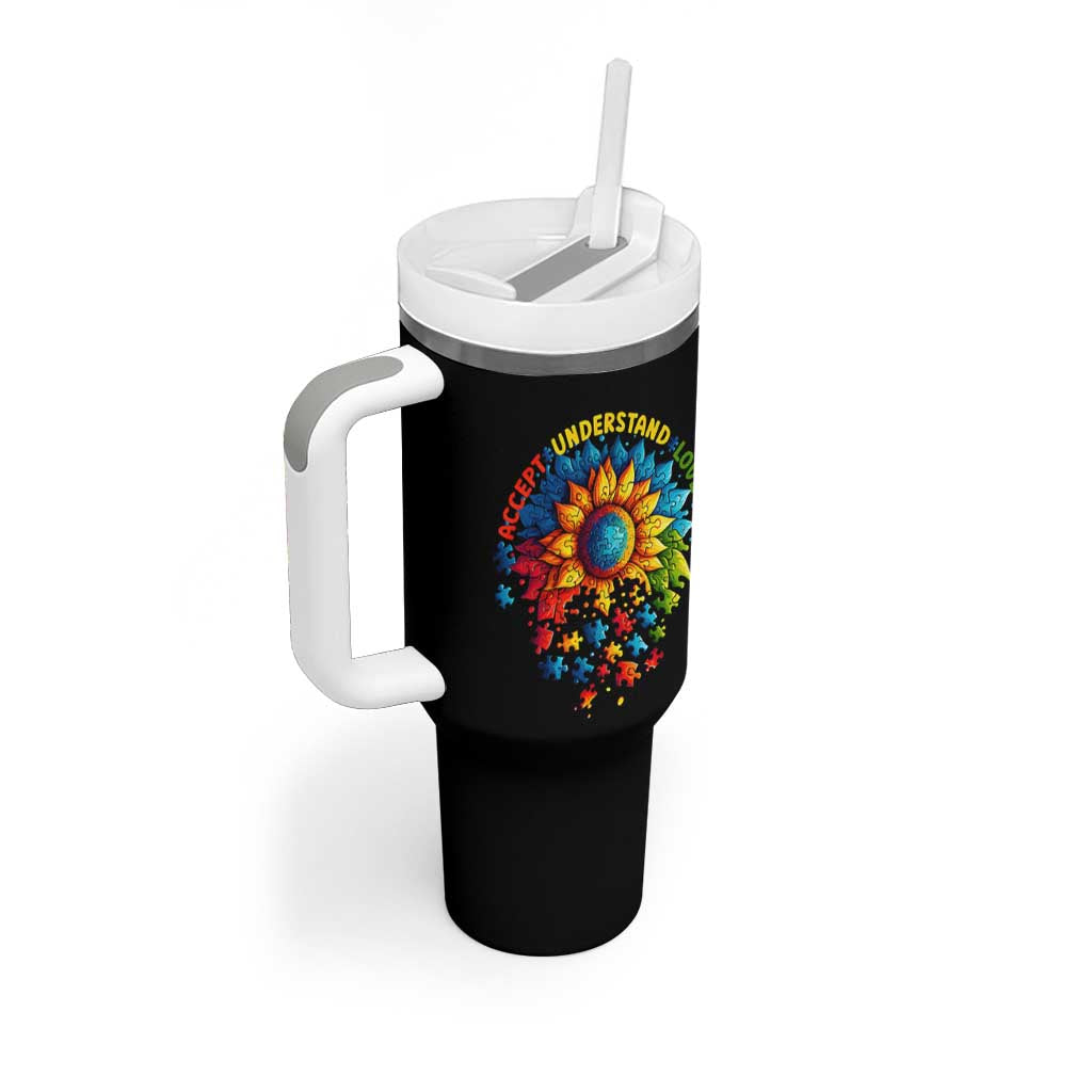 Autism Acceptance Sunflower Puzzle Tumbler With Handle Accept Understand Love ASD