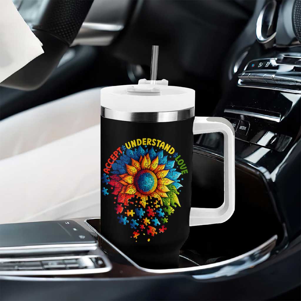 Autism Acceptance Sunflower Puzzle Tumbler With Handle Accept Understand Love ASD