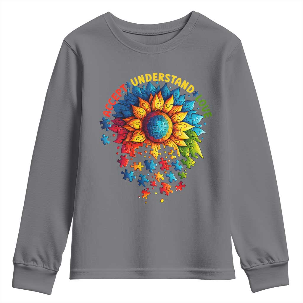 Autism Acceptance Sunflower Puzzle Youth Sweatshirt Accept Understand Love ASD