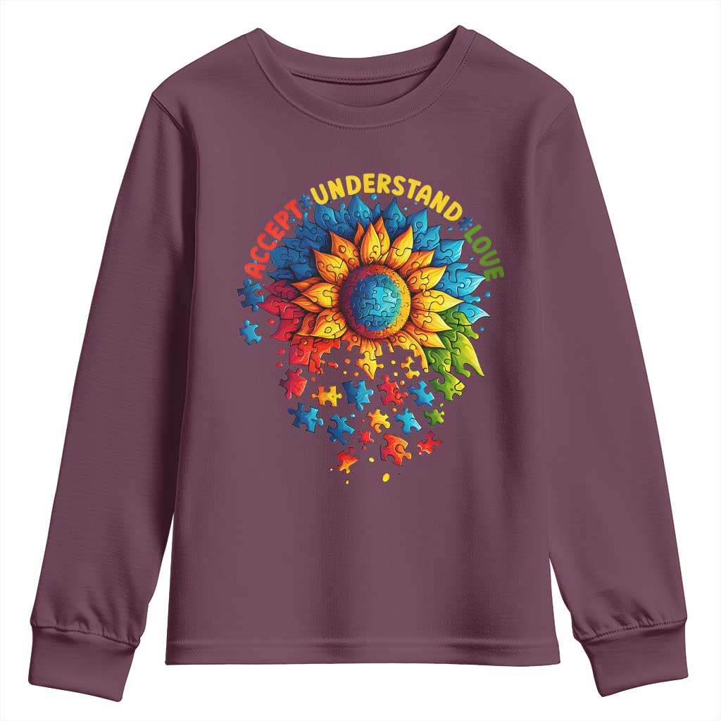 Autism Acceptance Sunflower Puzzle Youth Sweatshirt Accept Understand Love ASD
