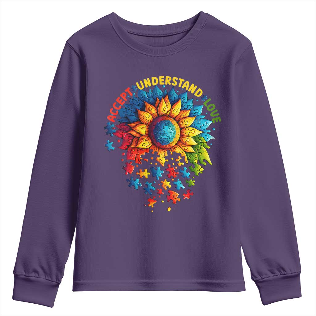 Autism Acceptance Sunflower Puzzle Youth Sweatshirt Accept Understand Love ASD