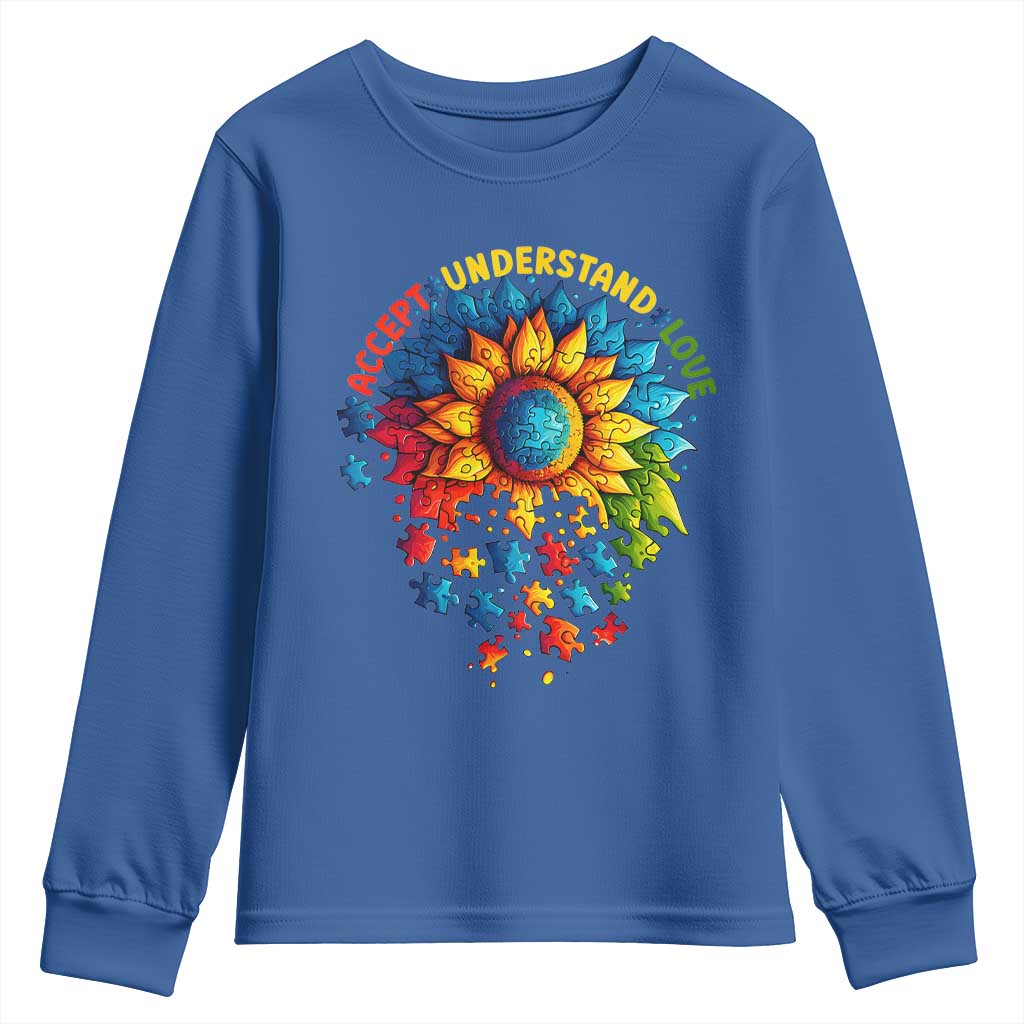 Autism Acceptance Sunflower Puzzle Youth Sweatshirt Accept Understand Love ASD