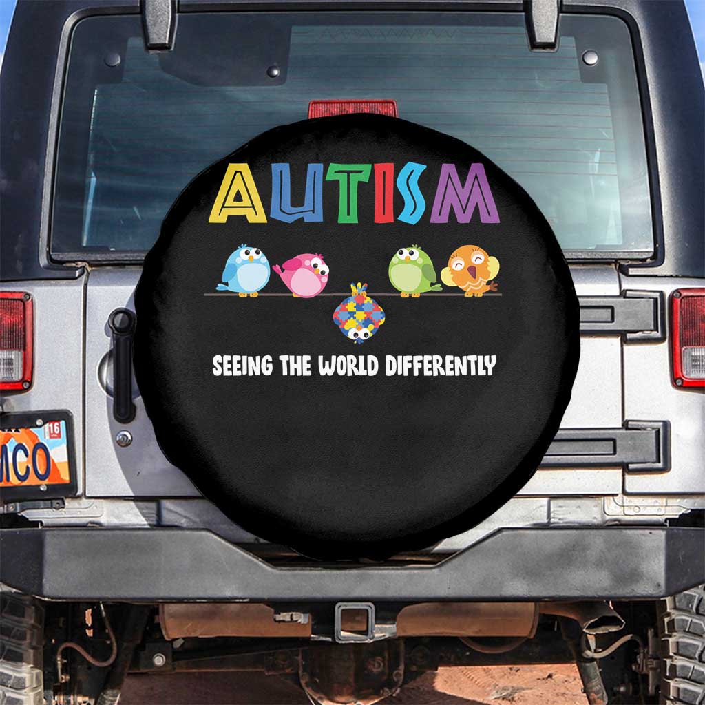 Autism Awareness Spare Tire Cover Seeing the World Differently ASD Cute Puzzle Pieces Owl