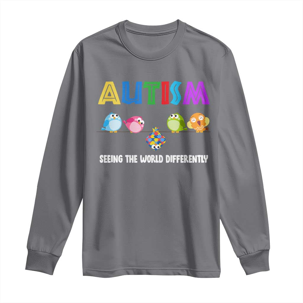 Autism Awareness Long Sleeve Shirt Seeing the World Differently ASD Cute Puzzle Pieces Owl