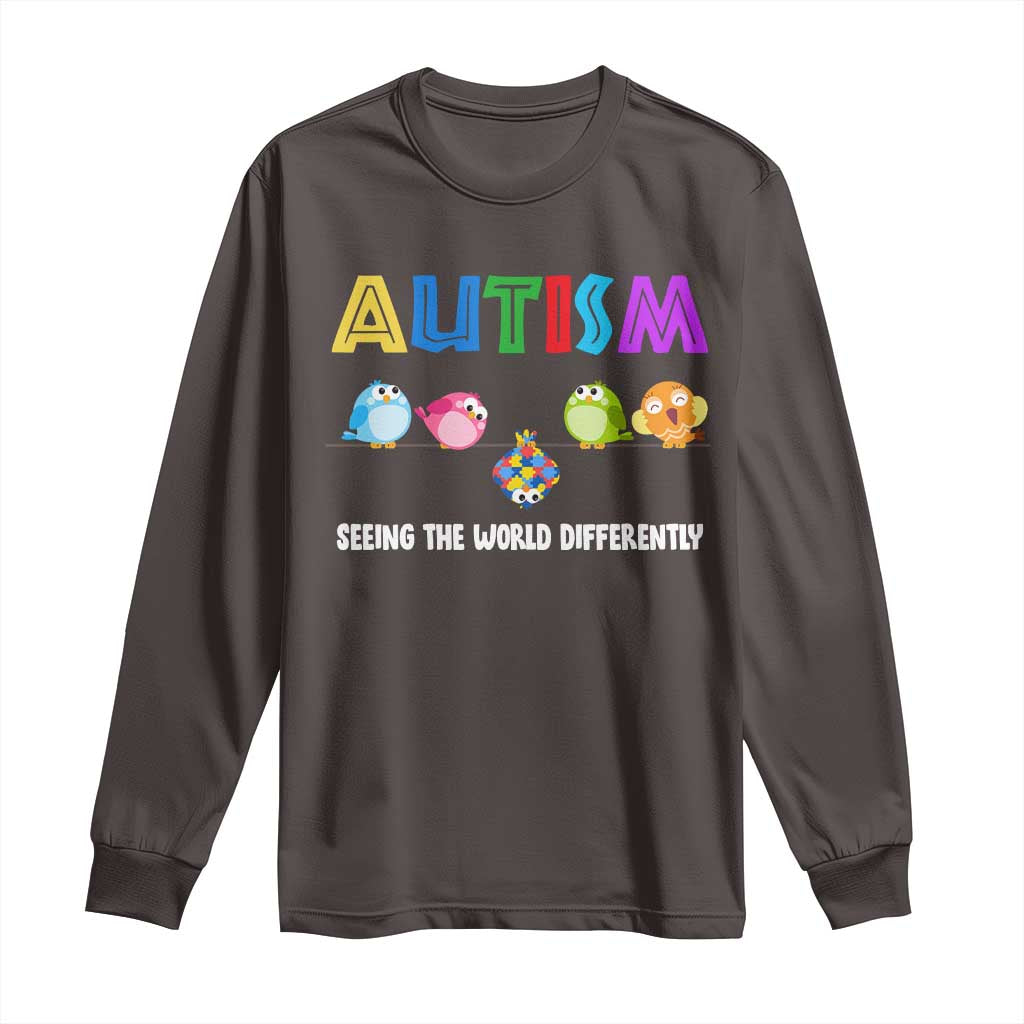 Autism Awareness Long Sleeve Shirt Seeing the World Differently ASD Cute Puzzle Pieces Owl