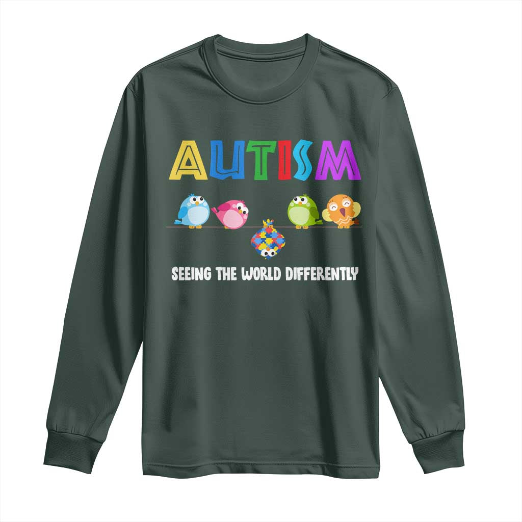 Autism Awareness Long Sleeve Shirt Seeing the World Differently ASD Cute Puzzle Pieces Owl