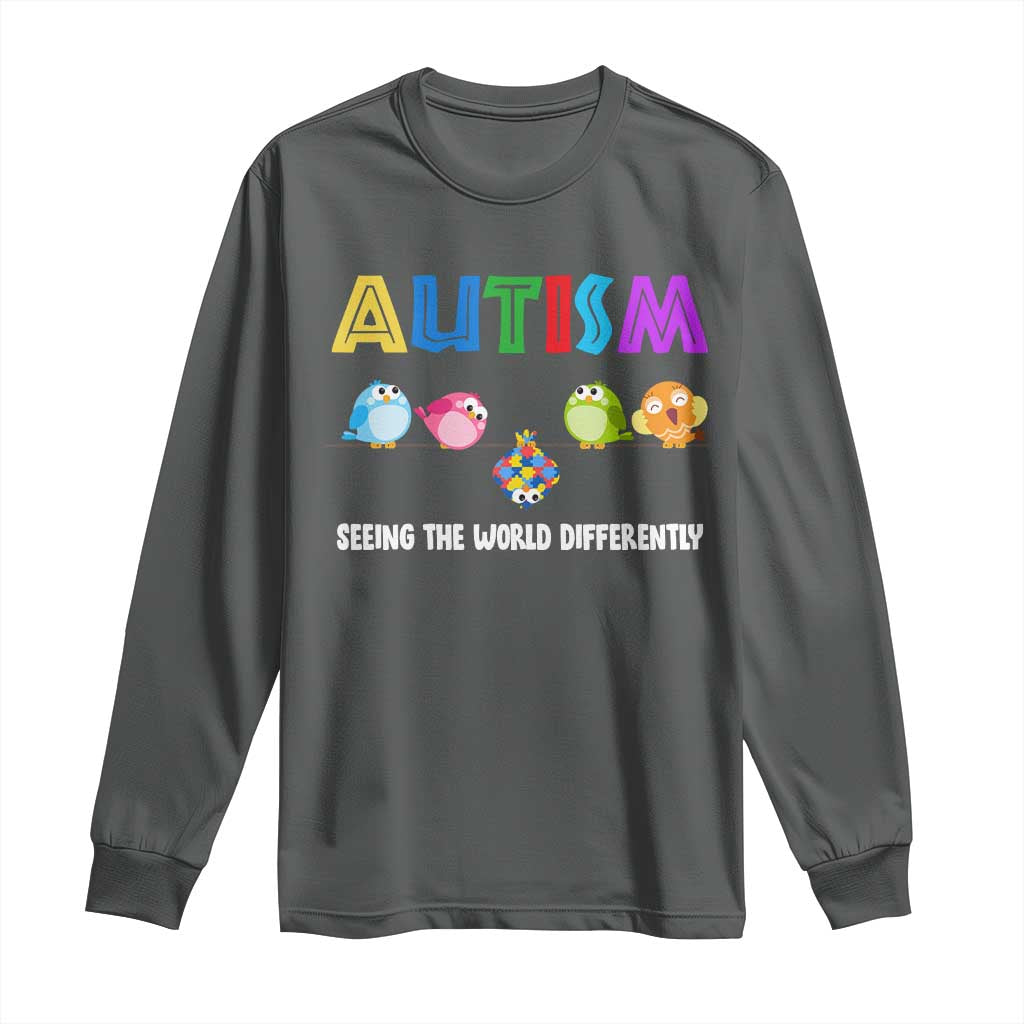Autism Awareness Long Sleeve Shirt Seeing the World Differently ASD Cute Puzzle Pieces Owl