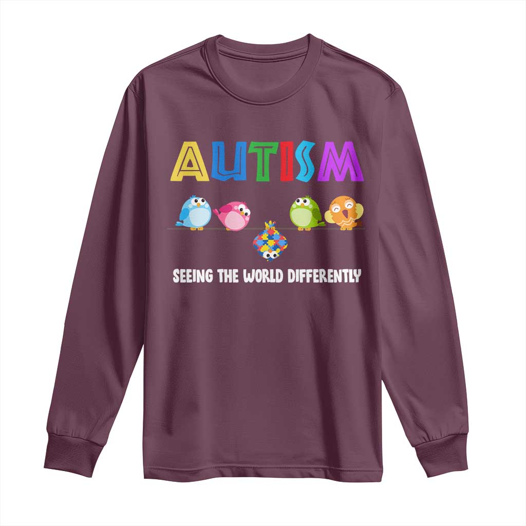 Autism Awareness Long Sleeve Shirt Seeing the World Differently ASD Cute Puzzle Pieces Owl