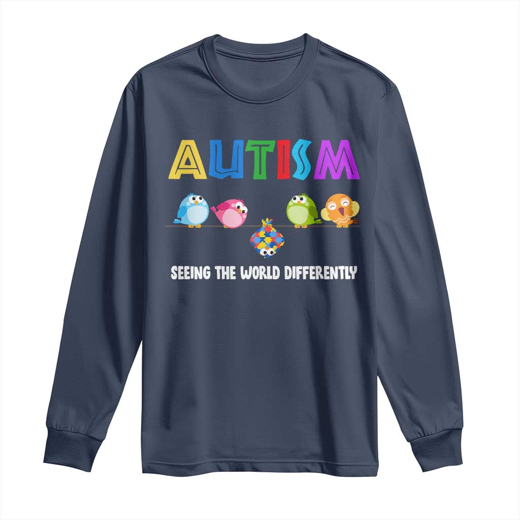 Autism Awareness Long Sleeve Shirt Seeing the World Differently ASD Cute Puzzle Pieces Owl