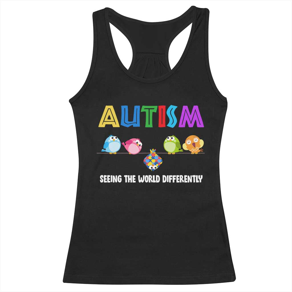 Autism Awareness Racerback Tank Top Seeing the World Differently ASD Cute Puzzle Pieces Owl