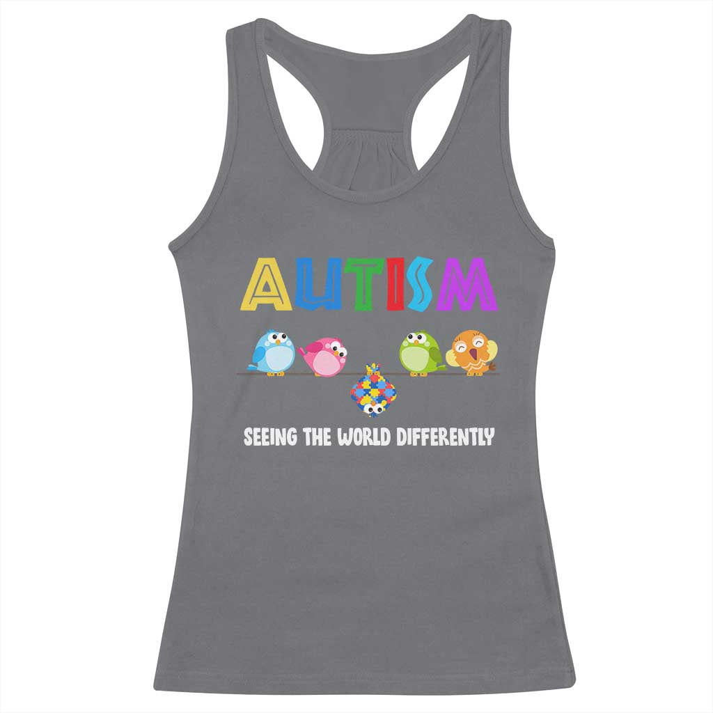 Autism Awareness Racerback Tank Top Seeing the World Differently ASD Cute Puzzle Pieces Owl