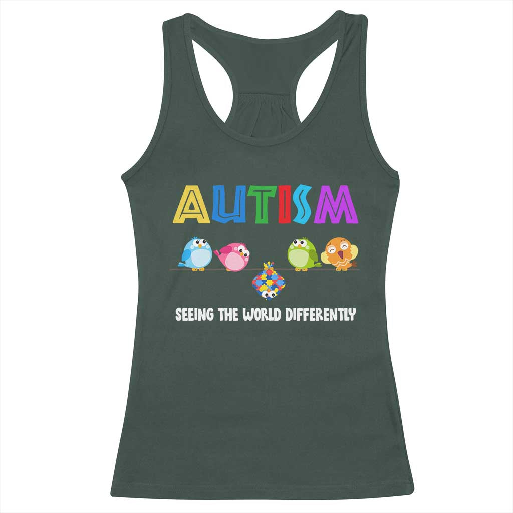 Autism Awareness Racerback Tank Top Seeing the World Differently ASD Cute Puzzle Pieces Owl