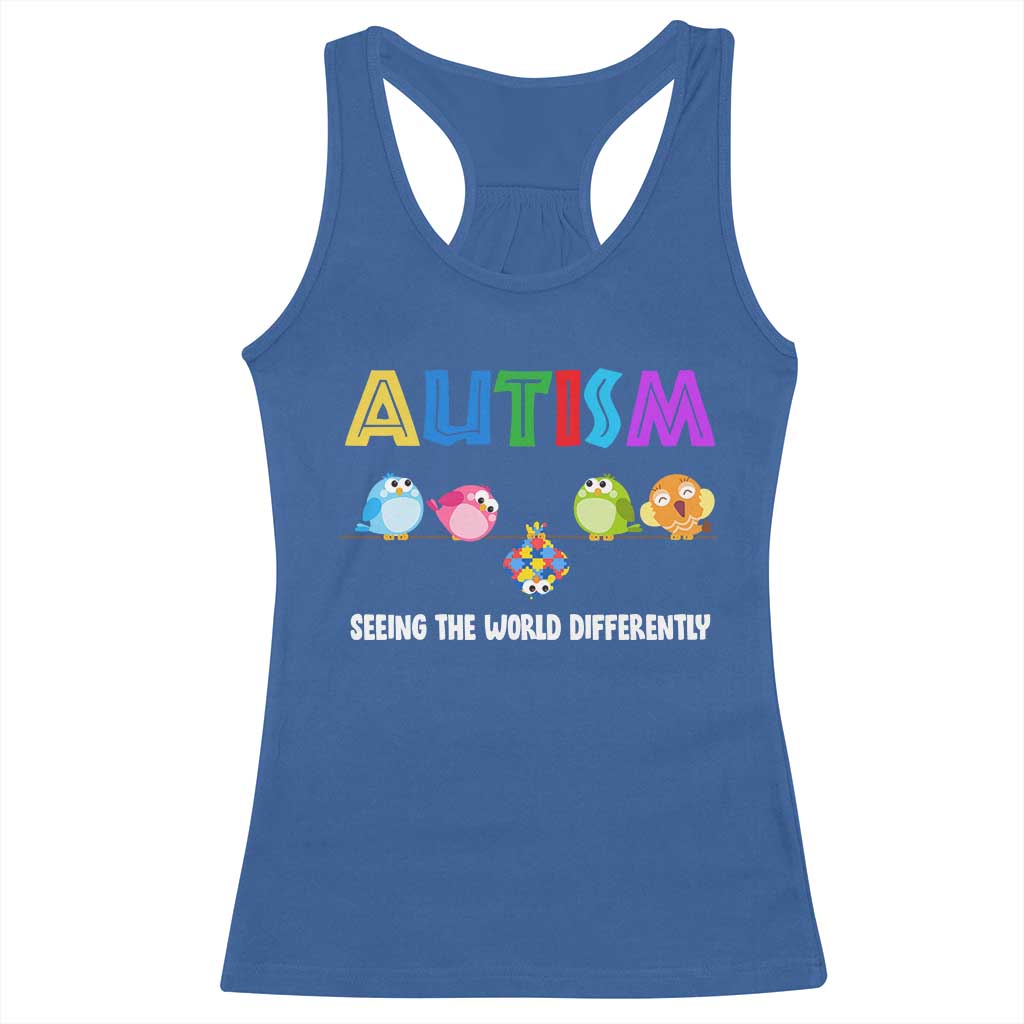 Autism Awareness Racerback Tank Top Seeing the World Differently ASD Cute Puzzle Pieces Owl